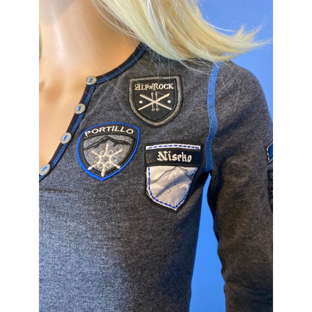NWT Alp-n-Rock "Ski the World" Henley Shirt Top XS/S Gray MSRP$228 Organic - Picture 6 of 17